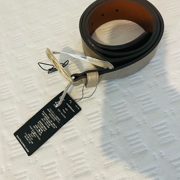 Ralph Lauren Leather Crescent Buckle Metallic Wide Belt L. 100% Cow Leather. main image 4